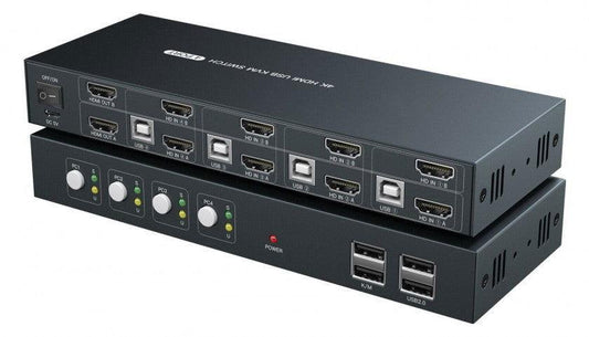 מתג KVM 4:1 אוטומטי HDMI/DP 4K@60H+USB2.0 עם ספק, שלט וכבלים - EcoFiber - אקופייבר