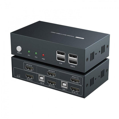 מתג KVM 2:1 אוטומטי HDMI 4K@60HZ + USB2.0 עם ספק, שלט וכבלים - EcoFiber - אקופייבר