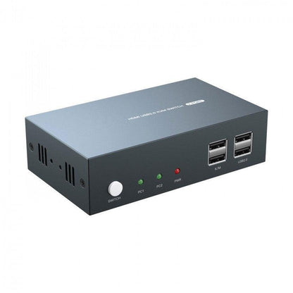 מתג KVM 2:1 אוטומטי HDMI 4K@60HZ + USB2.0 עם ספק, שלט וכבלים - EcoFiber - אקופייבר