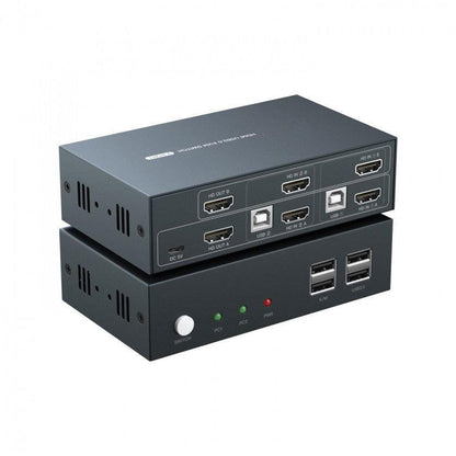 מתג KVM 2:1 אוטומטי HDMI 4K@60HZ + USB2.0 עם ספק, שלט וכבלים - EcoFiber - אקופייבר