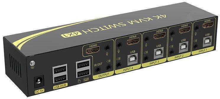 מתג KVM 4:1 אוטומטי DP 4K@60HZ + USB2.0 עם ספק, שלט וכבלים - EcoFiber - אקופייבר