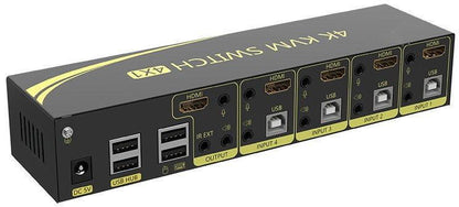 מתג KVM 4:1 אוטומטי DP 4K@60HZ + USB2.0 עם ספק, שלט וכבלים - EcoFiber - אקופייבר