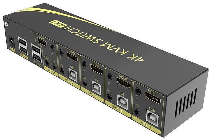 מתג KVM 4:1 אוטומטי DP 4K@60HZ + USB2.0 עם ספק, שלט וכבלים - EcoFiber - אקופייבר
