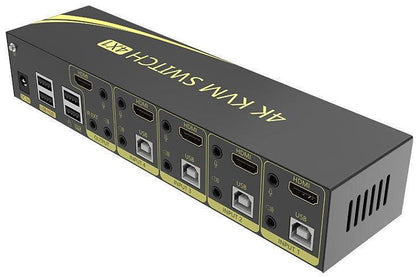 מתג KVM 4:1 אוטומטי DP 4K@60HZ + USB2.0 עם ספק, שלט וכבלים - EcoFiber - אקופייבר