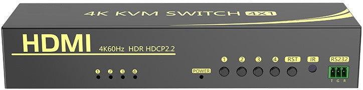 מתג KVM 4:1 אוטומטי DP 4K@60HZ + USB2.0 עם ספק, שלט וכבלים - EcoFiber - אקופייבר