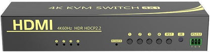 מתג KVM 4:1 אוטומטי DP 4K@60HZ + USB2.0 עם ספק, שלט וכבלים - EcoFiber - אקופייבר